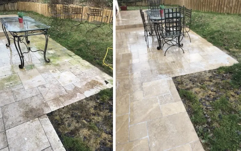 Nettoyage de terrasse extérieure avant après