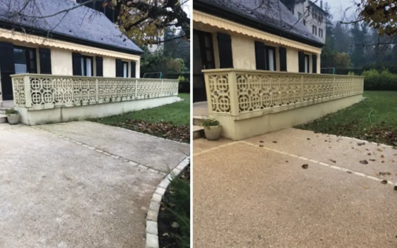 Nettoyage de muret et allée avant après