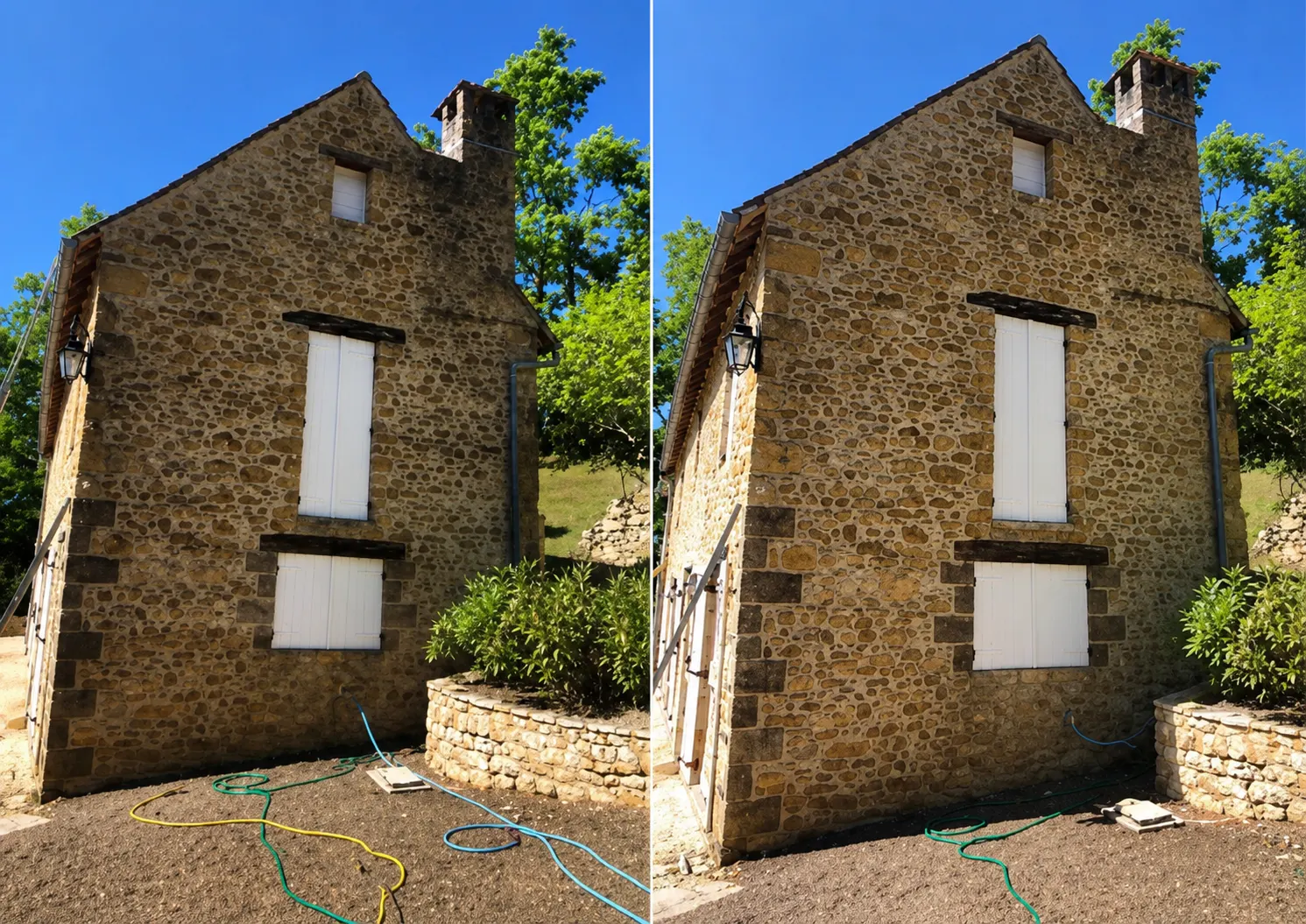 Nettoyage de façade en pierre avant après