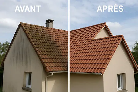Nettoyage de toiture tuiles avant après