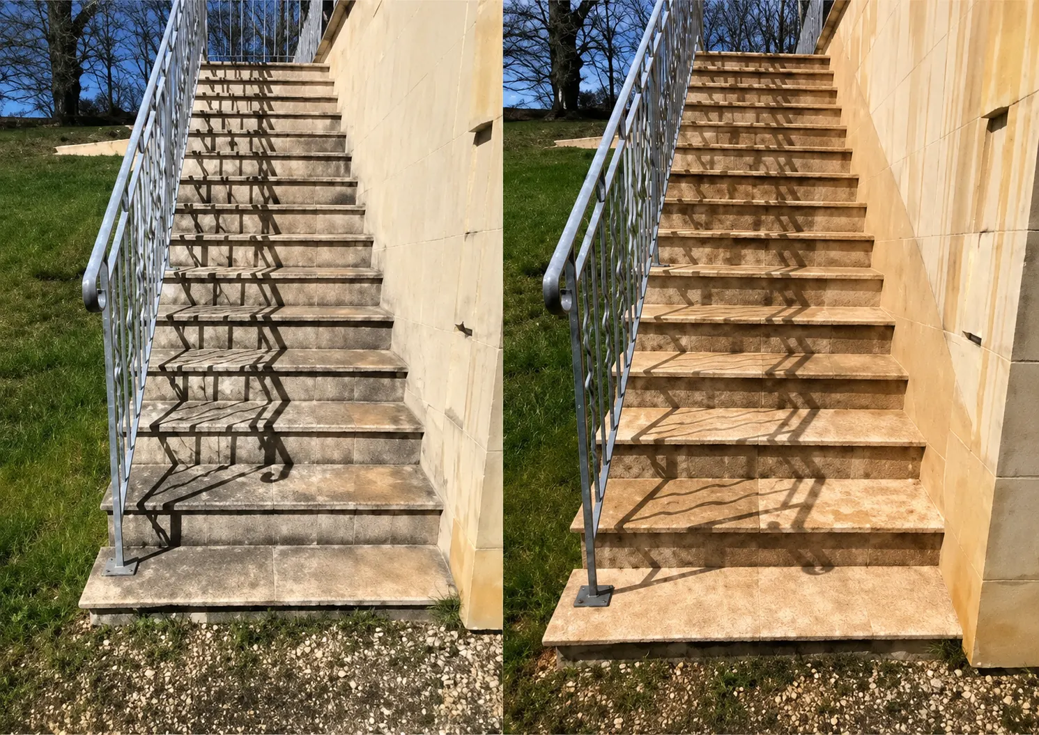 Nettoyage escalier extérieur avant après